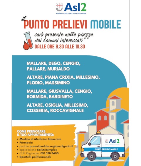 Il 14 gennaio parte il Punto prelievi mobile di ASL 2