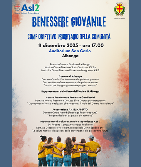 Locandina incontro su benessere giovanile ad Albenga